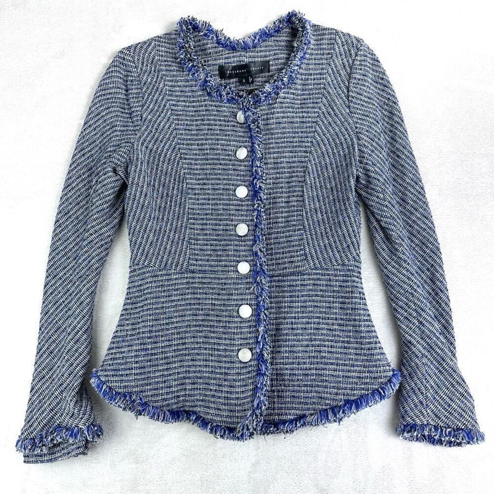 Theyskens Theory Blazer Coat Women’s 10 Blue‎ Black Tweed Made in USA Preppy